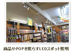 商品やPOPを照らすLEDスポット照明