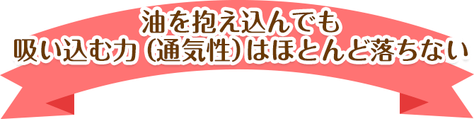 油を抱え込んでも吸い込む力（通気性）はほとんど落ちない