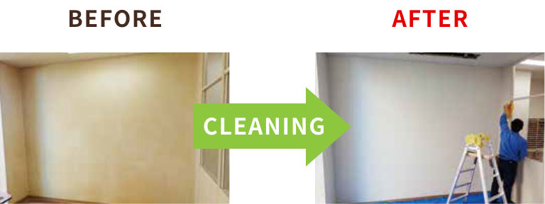 喫煙室のクリーニング BEFORE→CLEANING→AFTER