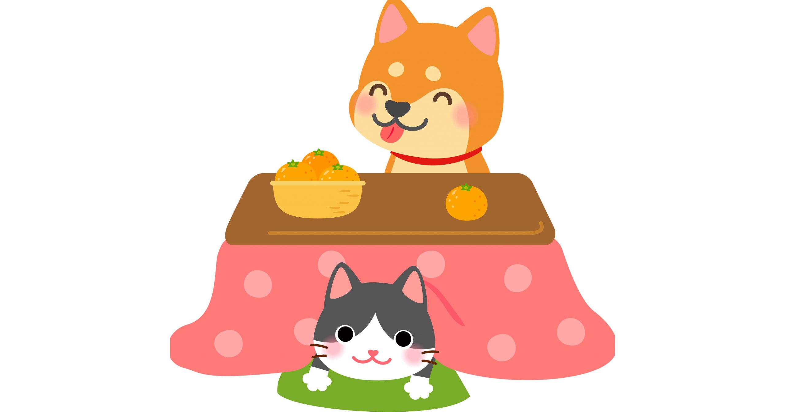 こたつに入る犬と猫のイラスト